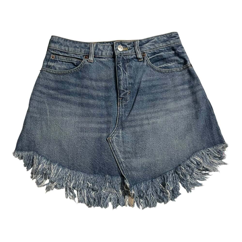 We The Free People Womens 26 Bailey Raw Hem Mini Skirt Blue Medium Wash Denim
